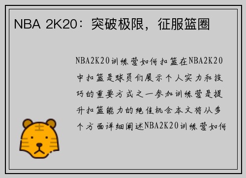 NBA 2K20：突破极限，征服篮圈