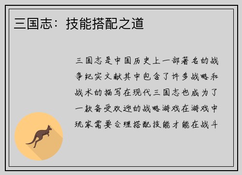 三国志：技能搭配之道