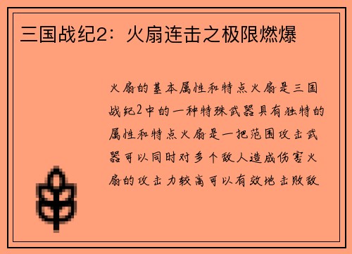 三国战纪2：火扇连击之极限燃爆